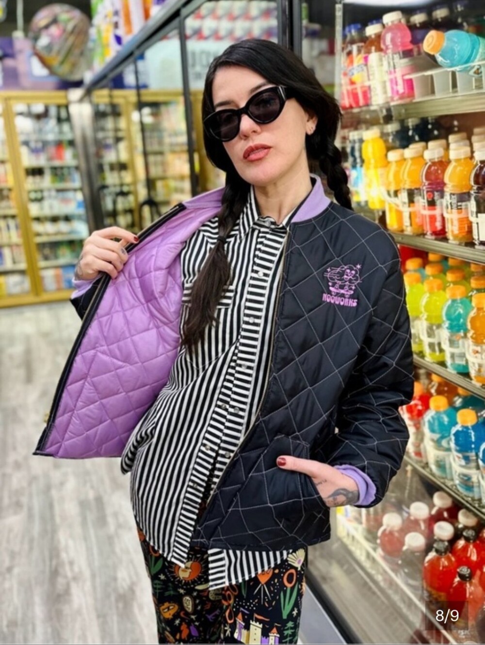 Nooworks Black Quilted Bomber Freezer Jacket with Lavender Lining NWT 4X